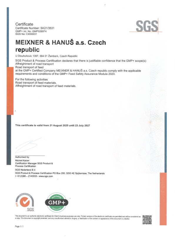 Náhled certifikátu GMP+