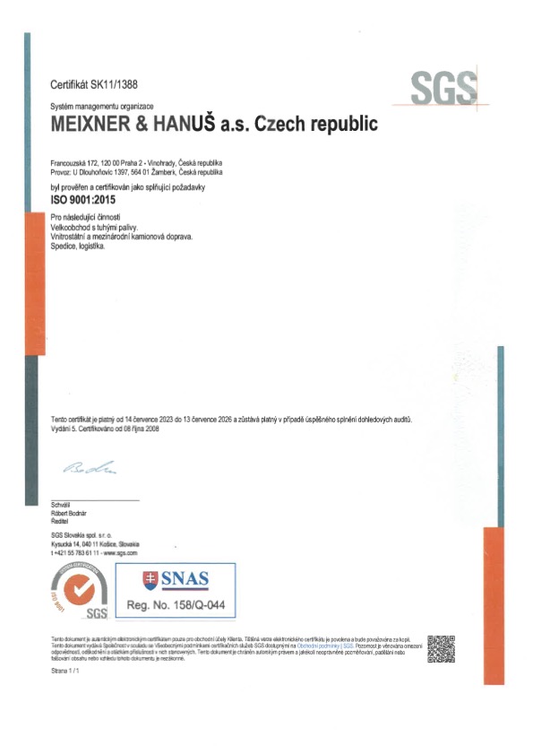 Náhled certifikátu ISO 9001